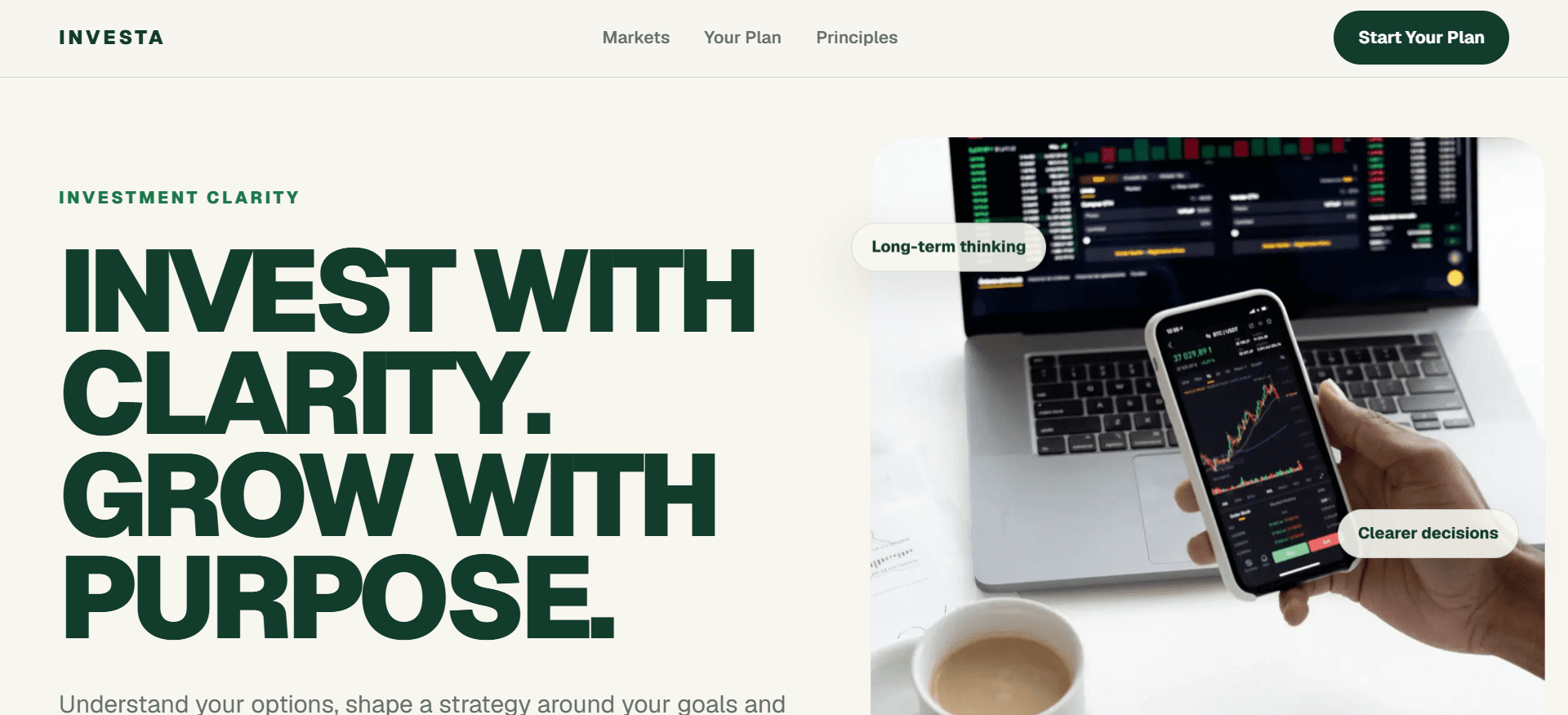 Investa investment landing page interface